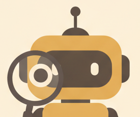 The Detector, an amber robot examining through a magnifying glass